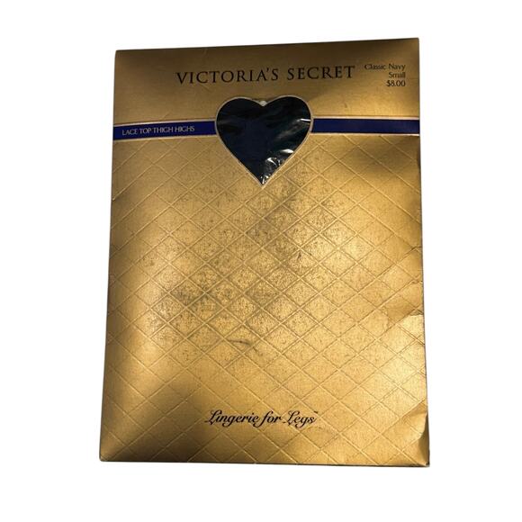 ViNTaGe Victoria's Secret Navy Blue Lace Top Thigh High Stockings Small - Picture 1 of 4